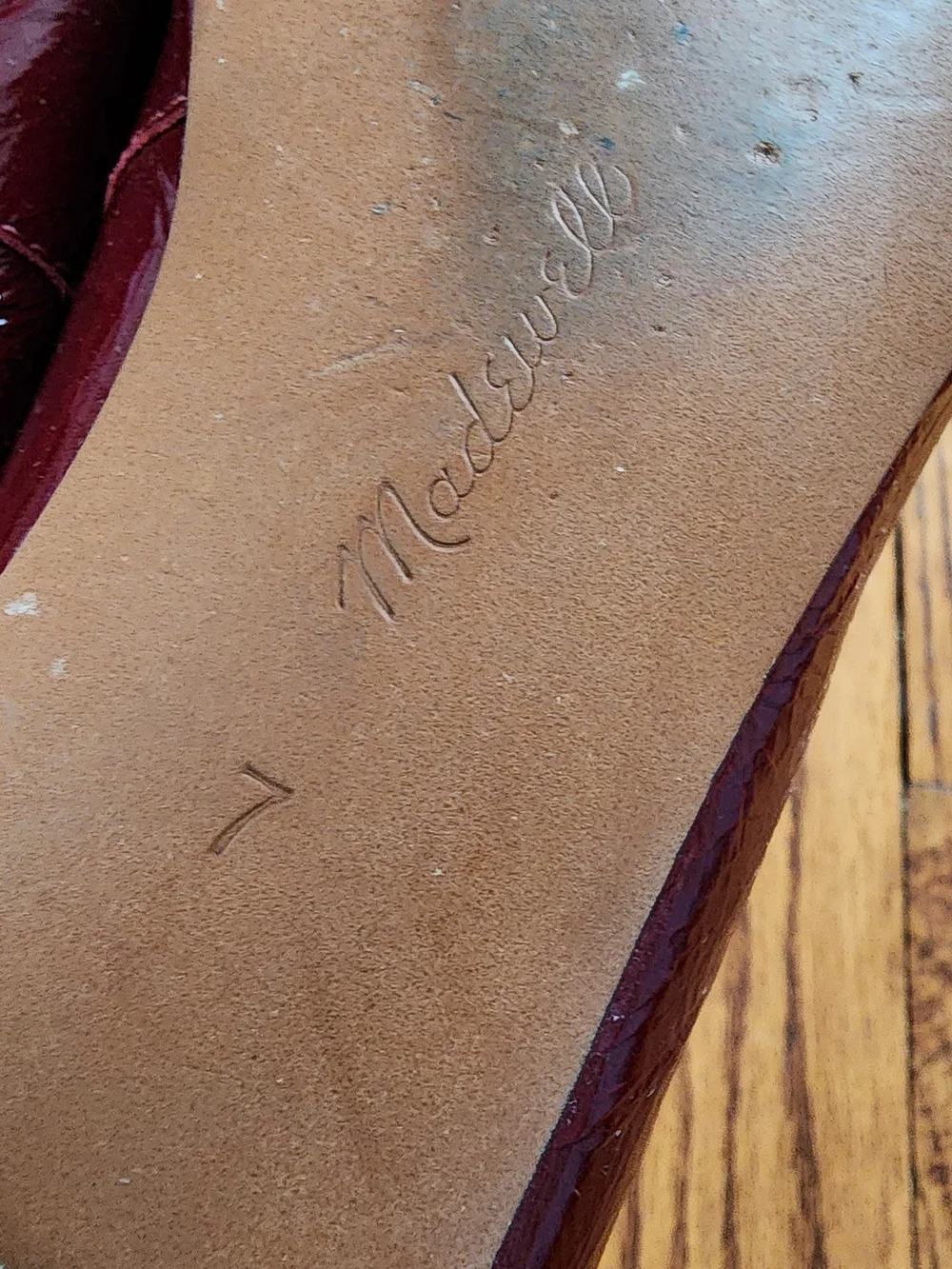 Madewell Remy Crinkled Patent Leather Mary Jane Flat 7 Wine Burgundy Balletcore